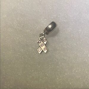 Pandora Silver Ribbon Charm with Pink Dots